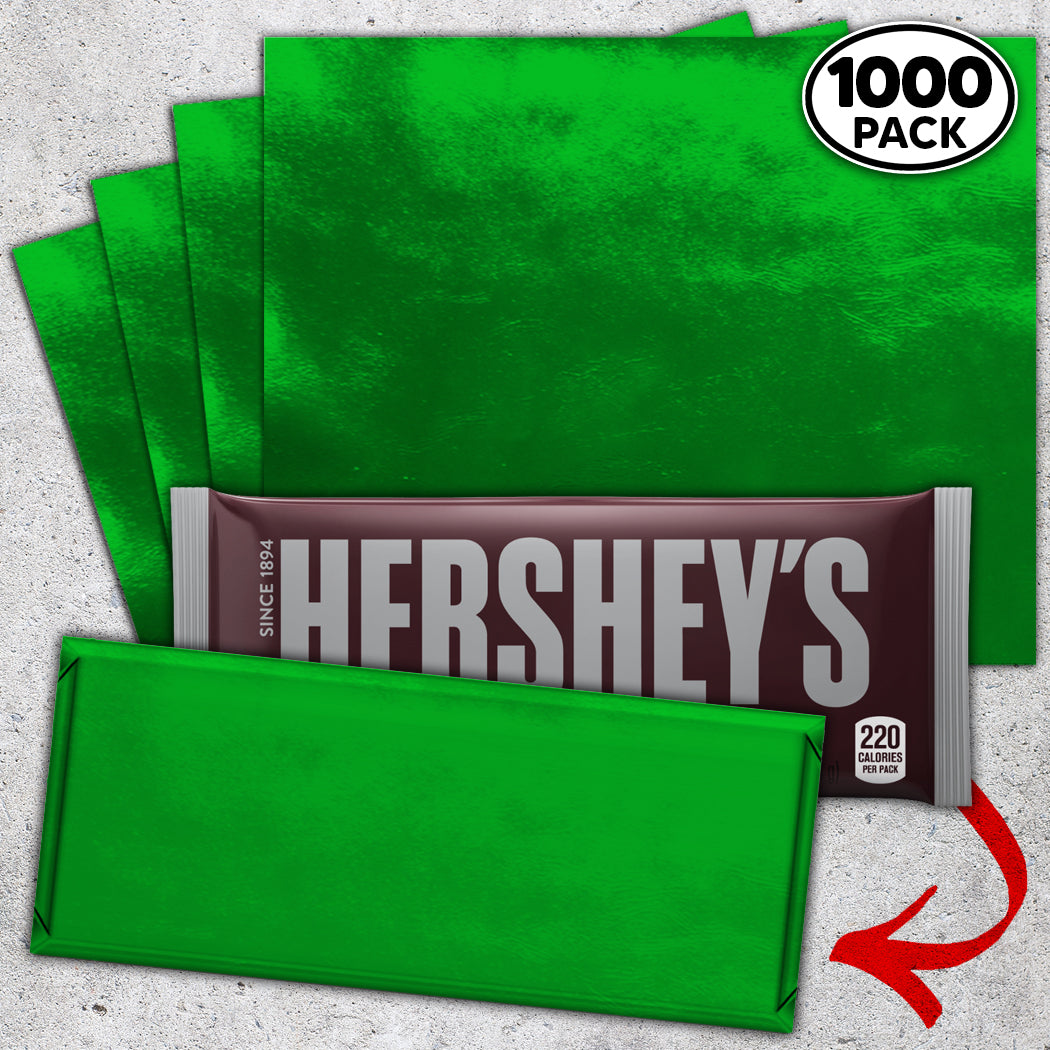 1,000 Green Candy Bar Foil Sheets With Paper Backing