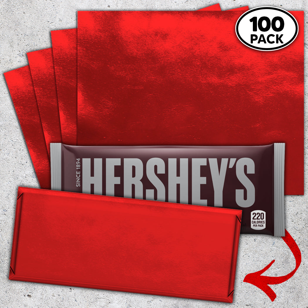 100 Red Candy Bar Foil Sheets With Paper Backing