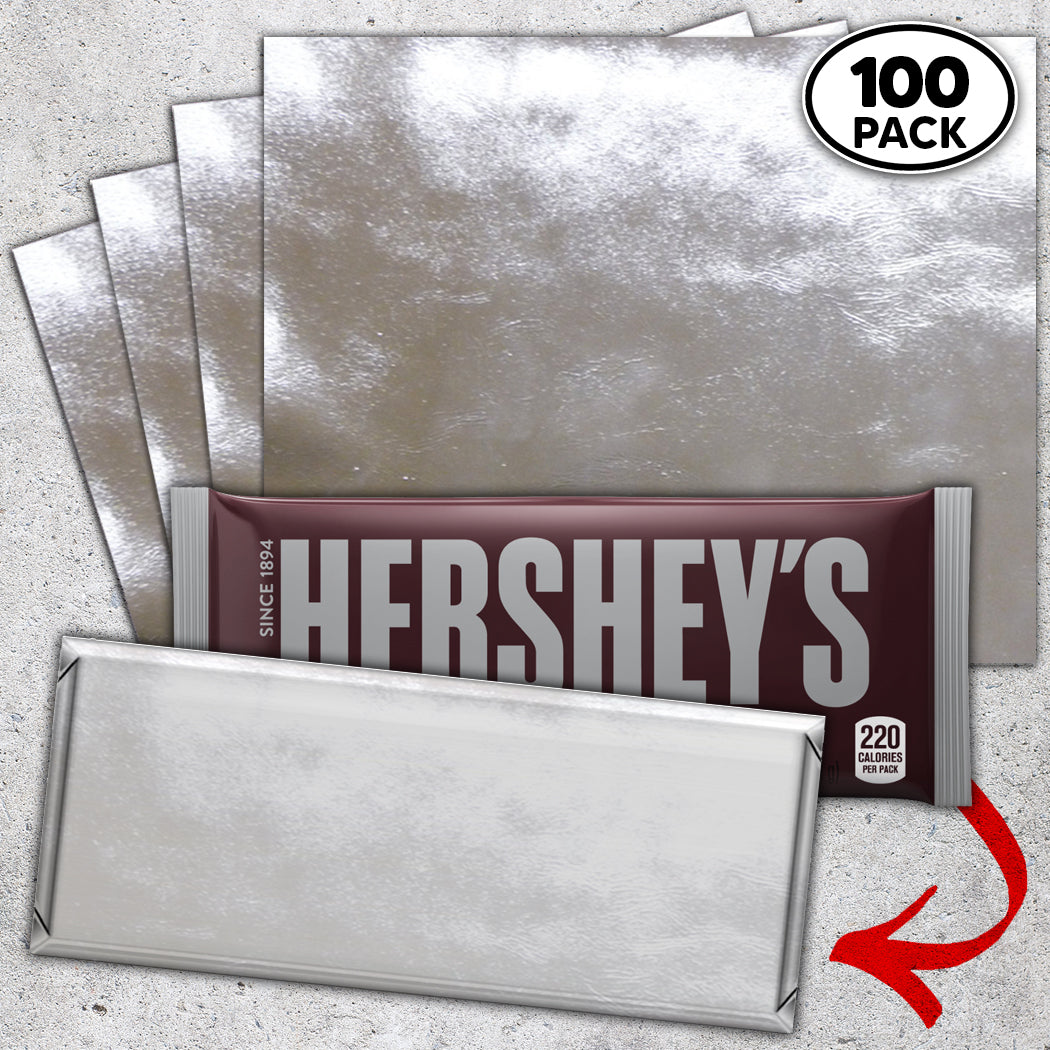 100 Silver Candy Bar Foil Sheets With Paper Backing